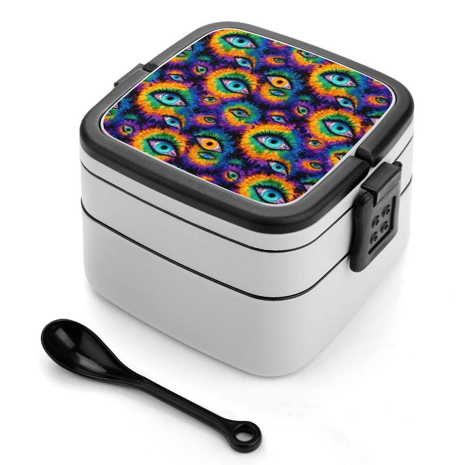CGSBNGHA Evil Eyes Psychedelic Trippy Tie Dye Bento Lunch Box 2 Layer Lunchbox Food Container for Adults Office