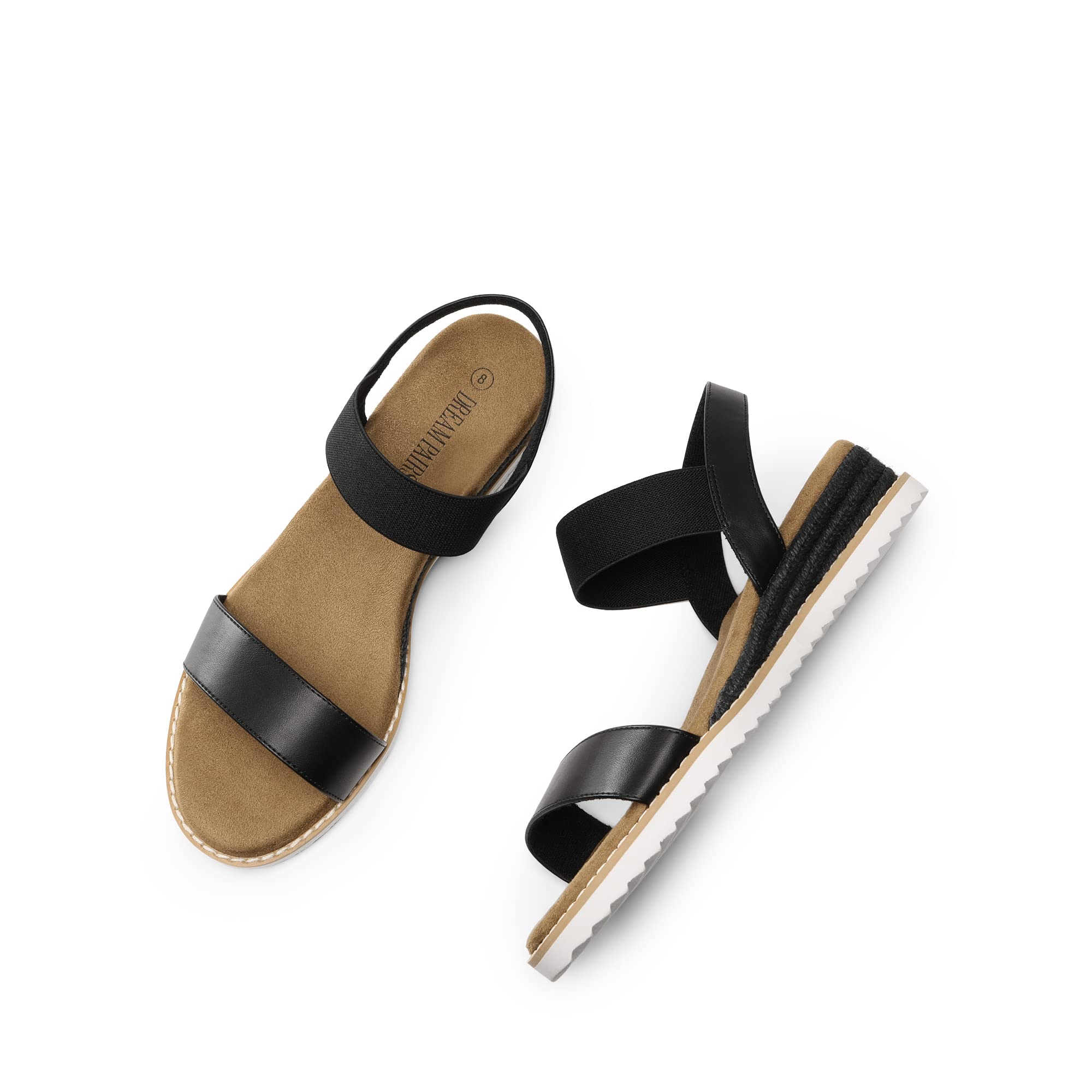 DREAM PAIRS Sandales Plates Femme avec Brides Élastiques, Sandales d'Été Confortables à Petit Talon Compensé, Chaussures Légères Antidérapantes pour Marche