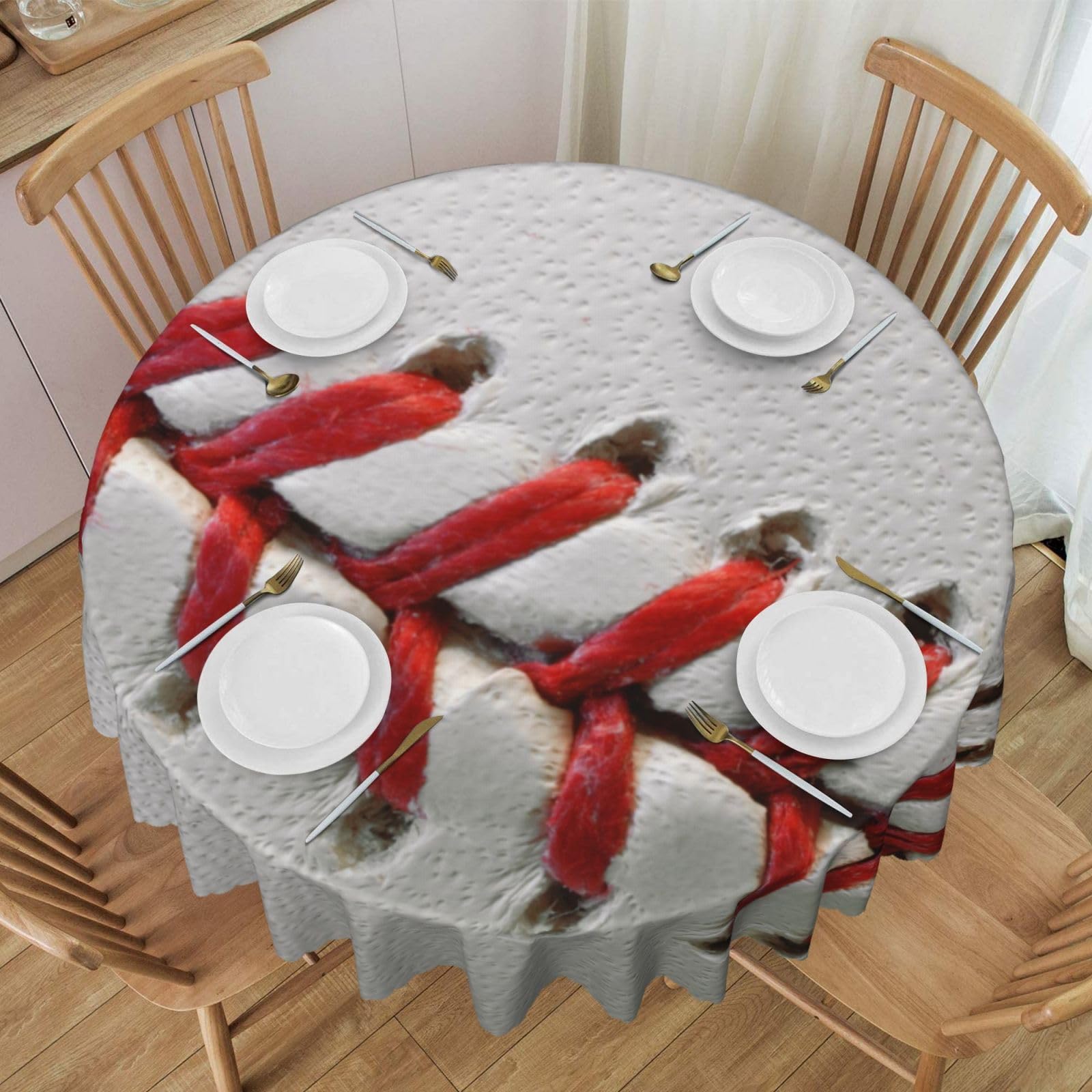 DCEHGEW 60 In Round Tablecloth with Lace, Sport Ball Baseball Printed Oilproof & Washable Fabric Picnic Table Cloth Table Covers