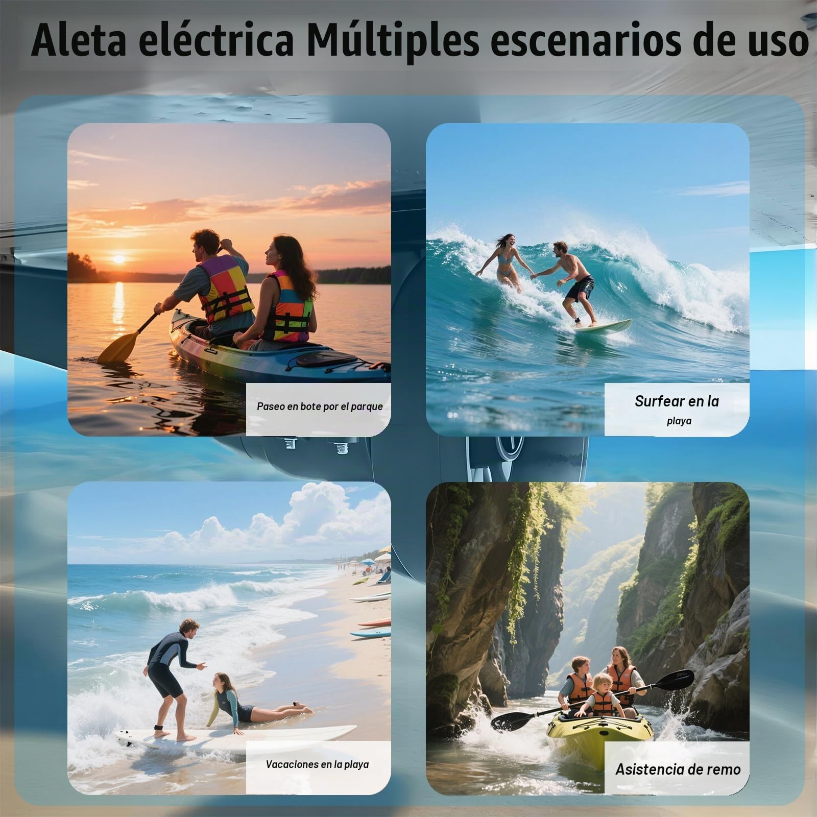 Motor Eléctrico para Kayak, Kit Motor para Kayak, Motor Arrastre 288w con Velocidad 5km/H, 90 Min Uso Continuo, Instalación Sin Herramientas En Los Rieles del Kayak