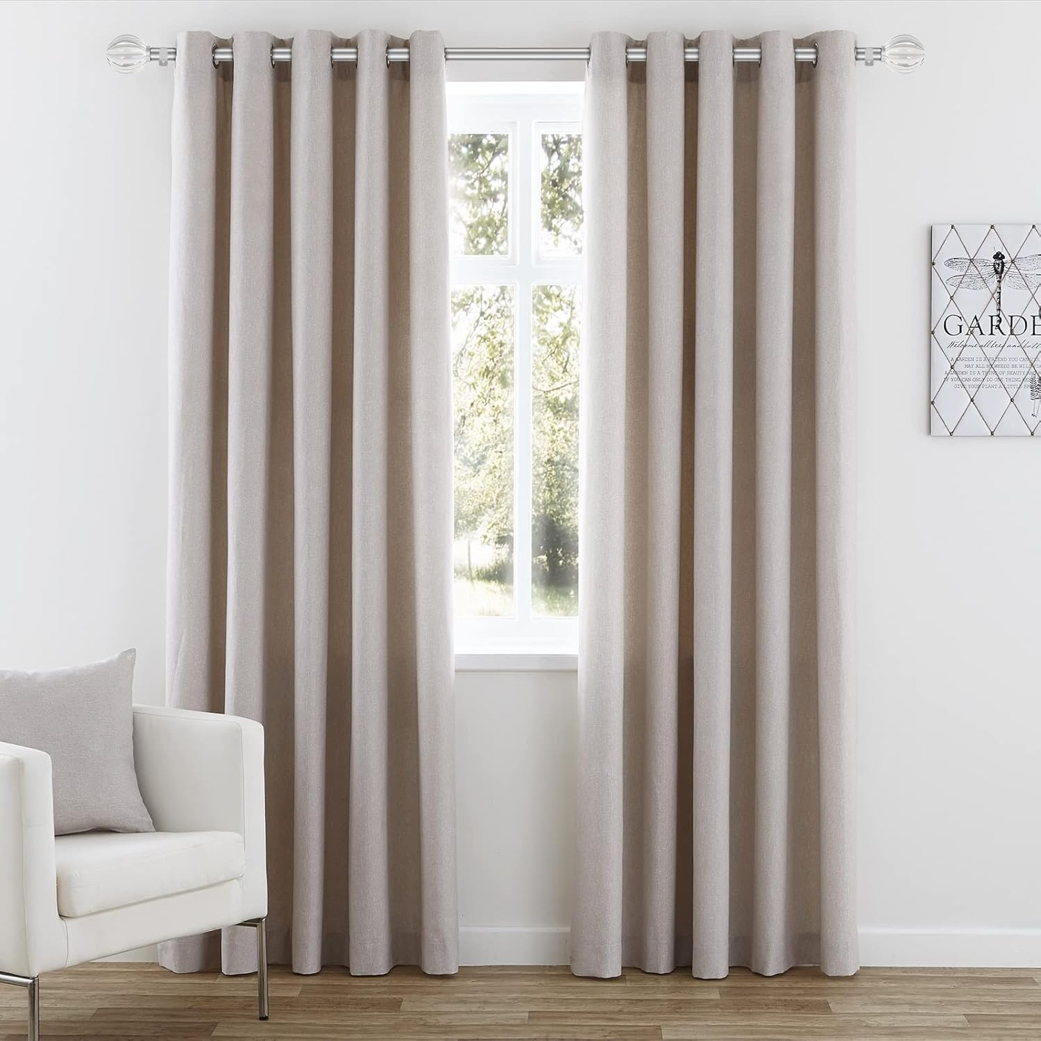 3/4 inch Single Window Curtain Rod with Crystal Acrylic Finial,36-66 inch,Matte Silver