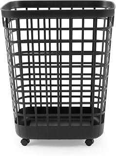 2.6 Bushel Rolling Laundry Hamper Black Plastic Clothes Basket with Wheels Large Capacity Ventilated Laundry Bin Portable Laundry Cart for Bedroom Bathroom Dorm
