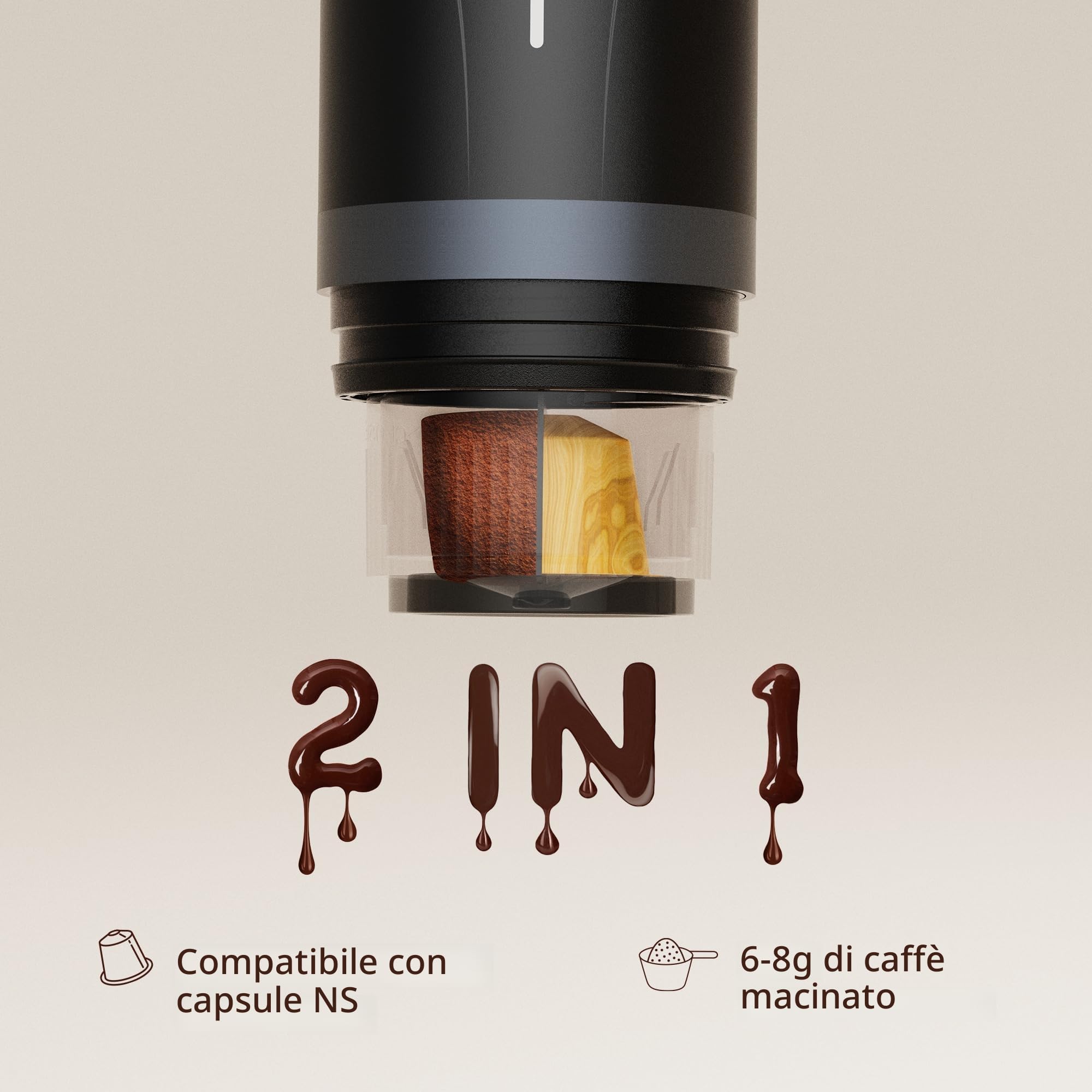 CERA+ macchina del caffè portatile eléctrica batteria，Caffè in polvere e capsule NS per macchina espresso,con borsa portatile Per camper da viaggio