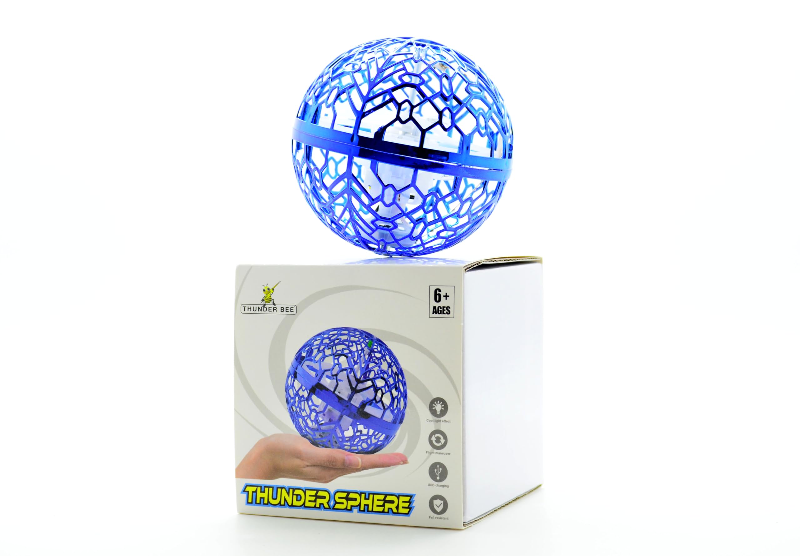 Buzz Toys Thunder Sphere  LED Hover Ball with Hand-Controlled Flight, 360 Rotating Drone Toy, Rechargeable Flying Ball for Kids Ages 6+