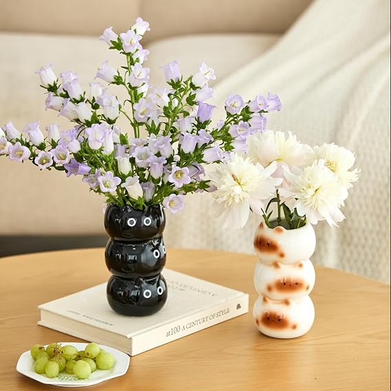 17cm Cute Cat Vase, Modern White Flower Vase Whimsical Ceramic Vases for Cat Lovers, Unique Vases for Home Farmhouse Bedroom Living Room Table Centerpieces Shelf Ornaments