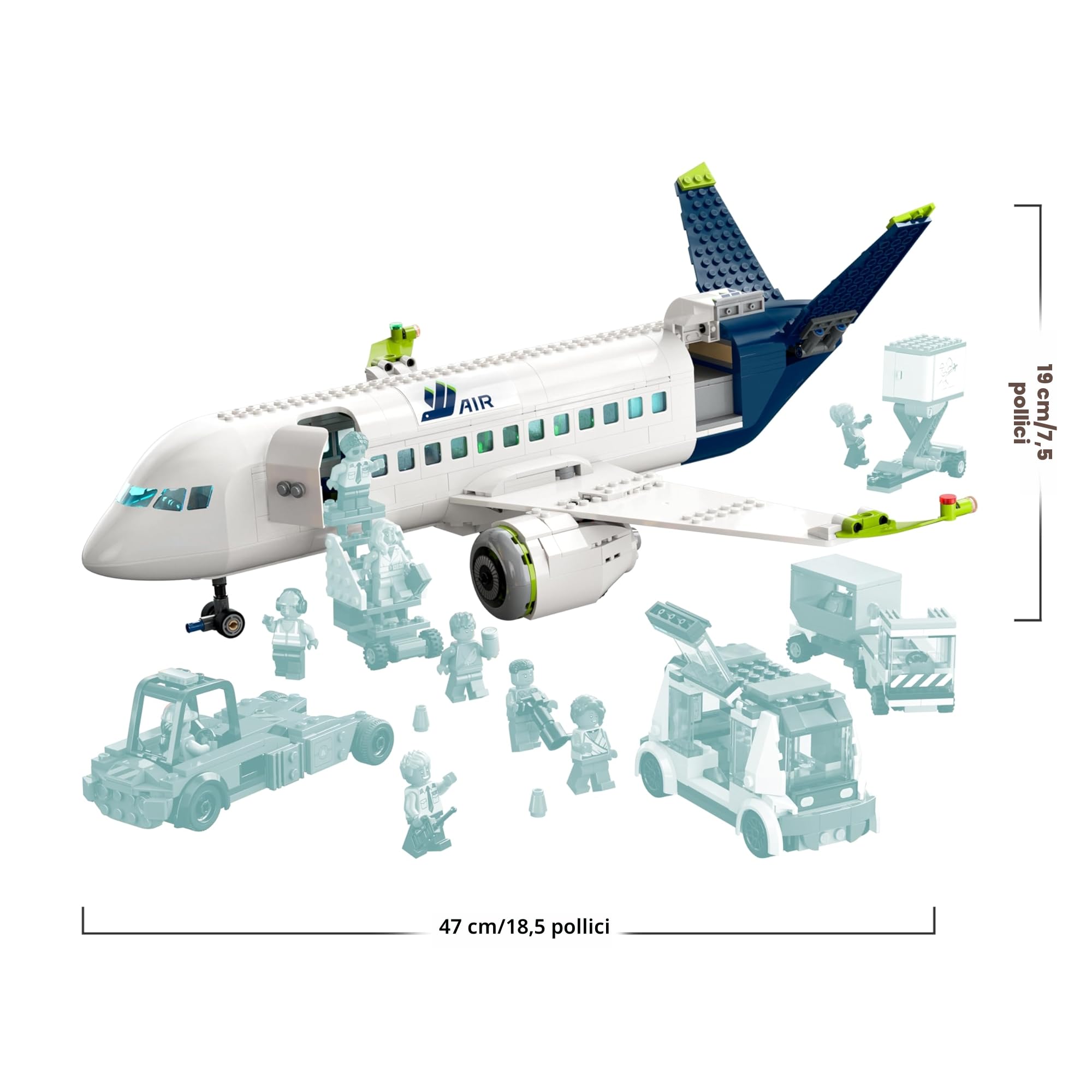 LEGO 60367 City Aereo Passeggeri, Grande Modellino di Aeroplano Giocattolo da Costruire con 9 Minifigure e Veicoli dell'Aeroporto: Autobus, Trattore Aeroportuale, Camion del Catering e Furgone Bagagli