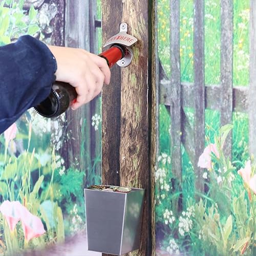 Miniatura 3 de Abridor de cerveza de acero inoxidable montado en la pared con tapa colector drenado estrecho (plata cepillada)