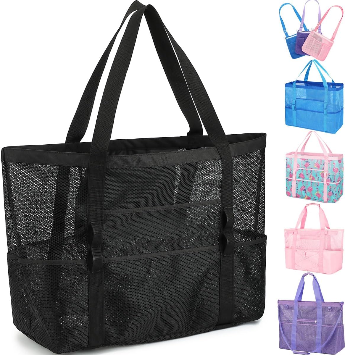 Fammart Large Clear Beach Bag, 23L Womens Shoulder Tote Bag for Stadium Concert Pool - Zipper Closure, Front Pocket, See-Through Design