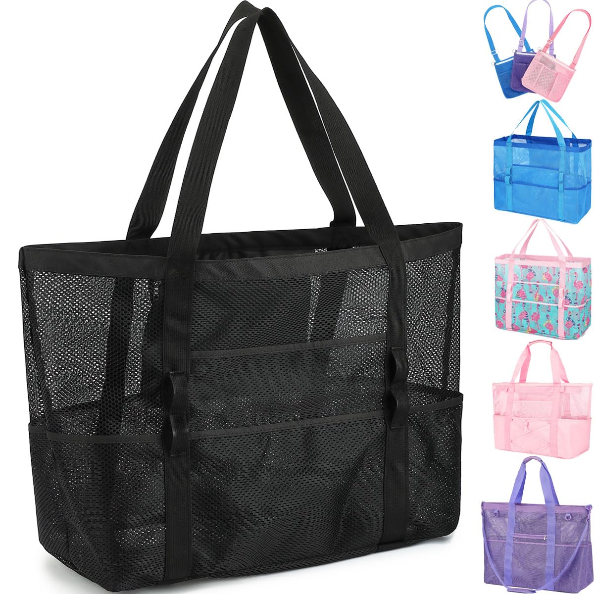 Large Clear Beach Bag, 23L Womens Shoulder Tote Bag for Stadium Concert Pool - Zipper Closure, Front Pocket, See-Through Design