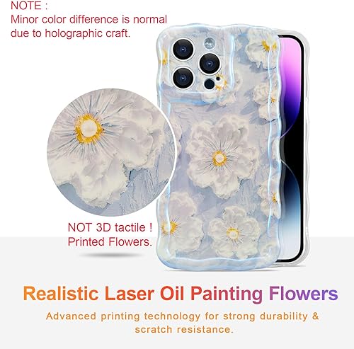 Miniatura 2 de EYZUTAK - Funda protectora de TPU para iPhone 12 Pro, estilo retro colorido, diseño láser brillante de pintura al óleo, estampado floral, borde
