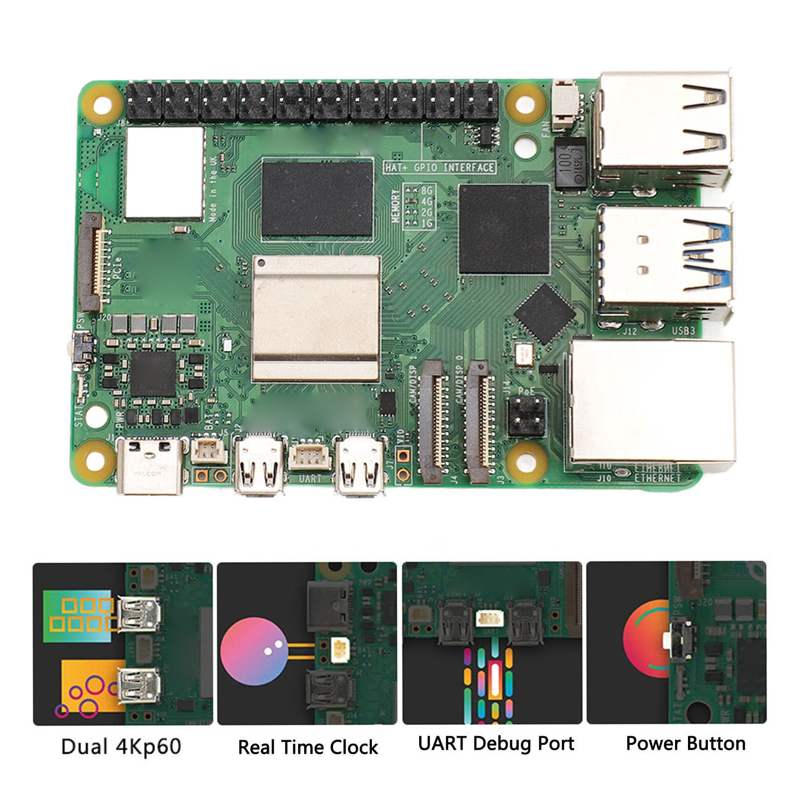 Cryfokt Komputer Jednopłytkowy 5, Czterordzeniowy 64-bitowy Procesor Arm Cortex A76 2,4 GHz, 4 GB Pamięci LPDDR4X RAM, Dwa Złącza 4Kp60, Gigabit Ethernet, Dwuzakresowe WiFi Bluetooth 5.0 (8GB)