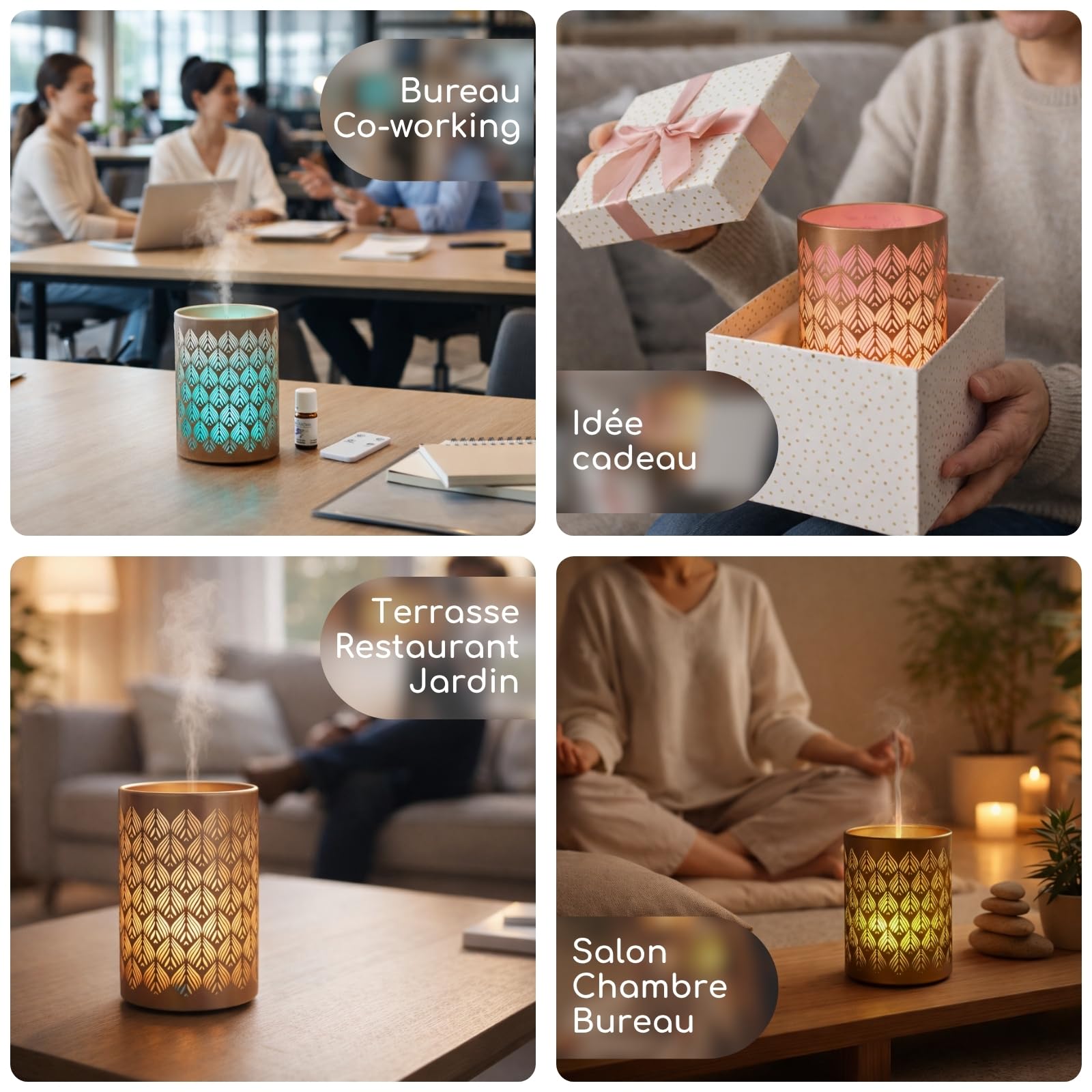 Zen’Arôme Diffuseur Huile Essentielle Vienne – Diffusion Ultrasonique Multifonction Aromathérapie à Froid – Parfum Maison - Télécommande et Éclairage LED Coloré – Métal et Verre