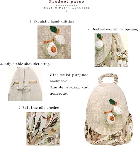 Miniatura 2 de HUANGGUOSHU Mochila de algodón para mujer tejido hippie cáñamo bohemio con múltiples bolsillos retro bonita mochila Marrón Grisáceo Estilo de moda