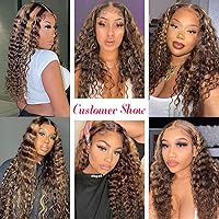 Vista 8 de Pelucas de cabello humano con encaje frontal 4/27, prearrancadas con abuelitos, densidad del 200%, pelucas de ondas de agua transparentes HD de 13 x