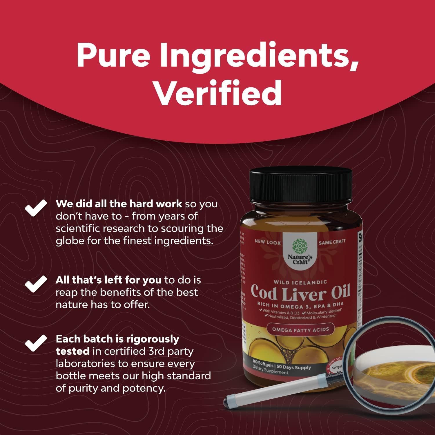 Icelandic Cod Liver Oil Softgels - Wild Caught EPA DHA Omega 3 Fish Oil 1000mg - Sustainably Sourced Burpless Fish Oil Supplement with Vitamin D3 and A for Heart Joint Brain and Immune Support