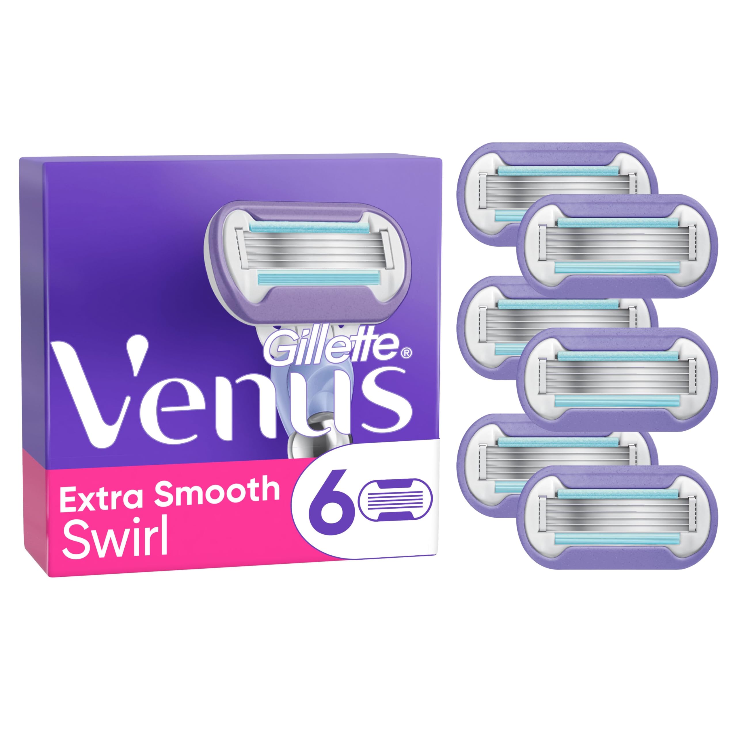 Gillette Venus Extra Smooth Swirl Women's Razor Blade Refills, Pack of 6, 5 durable blades to deliver an extra smooth shave that lasts