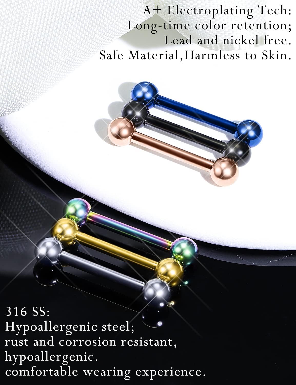 Piercing Kit 14G Nipple Rings Tongue Rings Surgical Stainless Steel Nipple/Tongue Piercing Jewelry kit 14 Gauge Piercing Needles Silver Black Rainbow Nipple ring tongue Ring For Women men