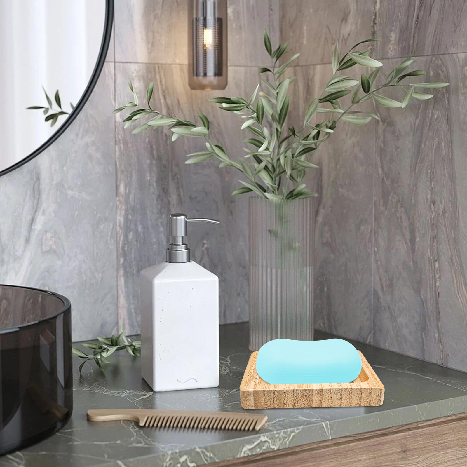 2 Portasapone In Bambù Naturale - Per Bagno E Cucina, Design Con Fori Di Drenaggio - Foto 4