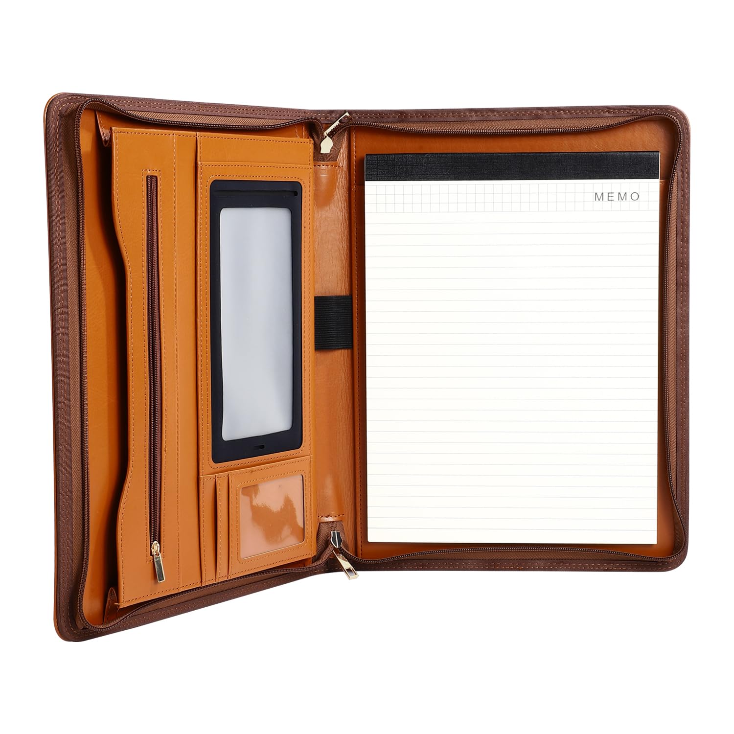 Pro - Padfolio in pelle ecologica in poliuretano, organizer da 25,7 cm, con tasca per tablet e telefono, porta documenti con cerniera, scomparti per carte di credito e blocco note, regalo