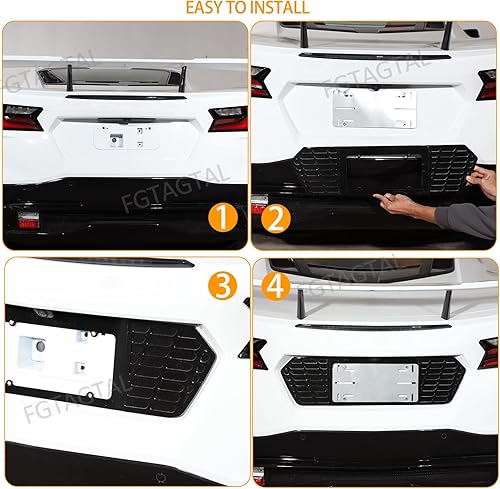 Miniatura 5 de Marco de matrícula trasero compatible con Chevrolet Corvette C8 2020-2023, marco de matrícula de aluminio, inserto de ventilación de parrilla,