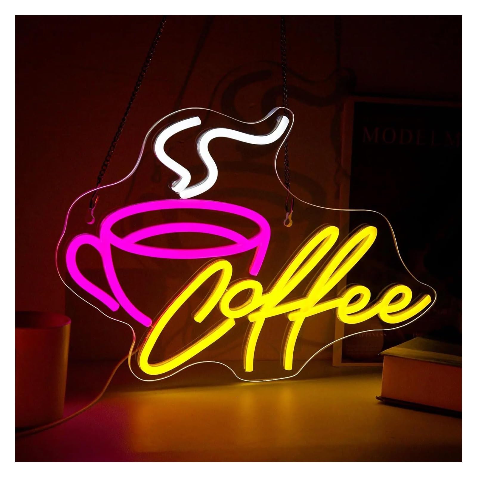 RONGCH Hanging Art Signs Coffee Bar Neon Sign Dimmable for Cafe Station Bar Shop Business Kitchen Art Party Decorations 41x26.9cm