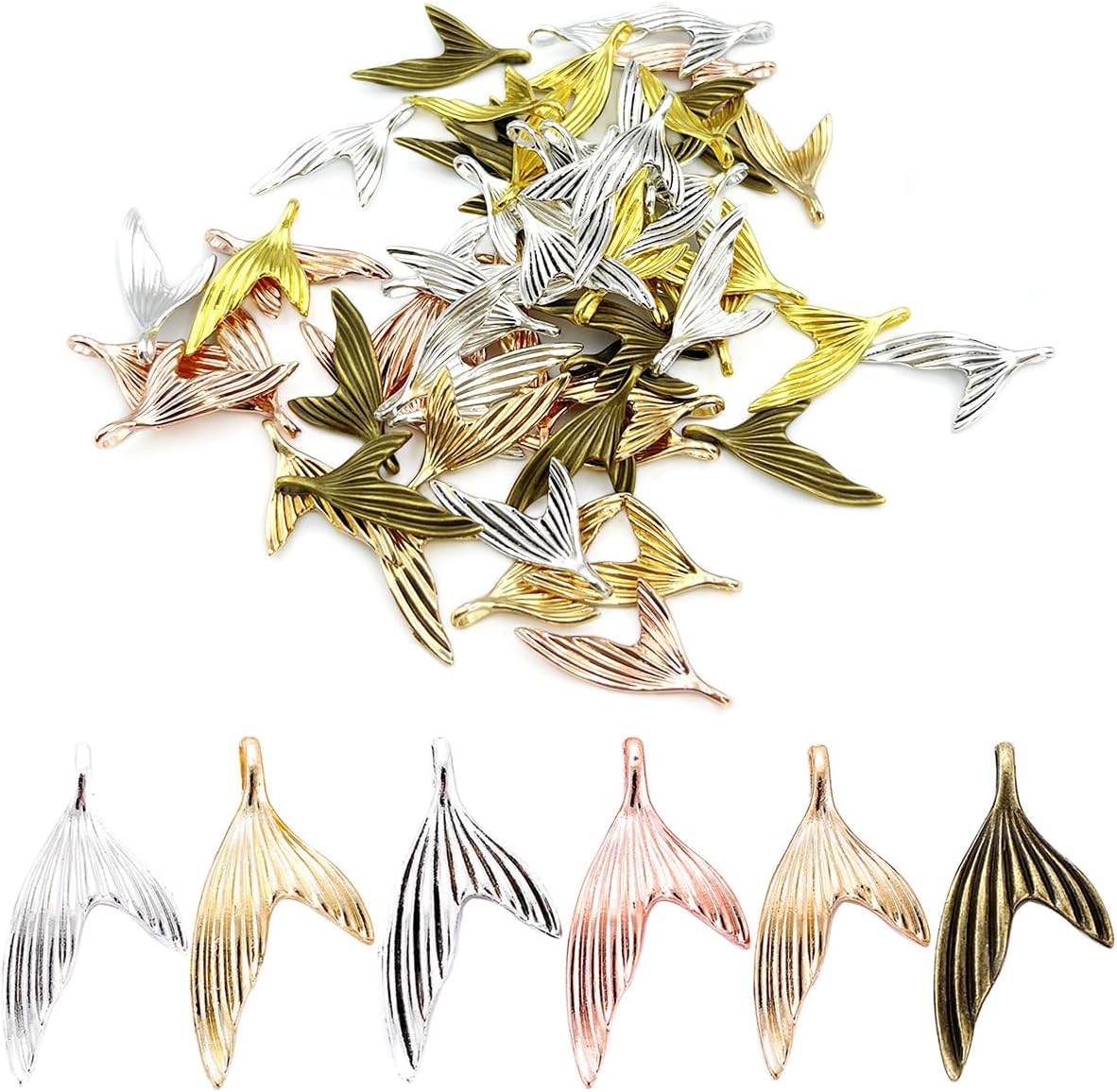 vokoko 60Pcs Fish Tail Charms Mermaid Tail Shaped Pendants Metal Fishtail Charms for Jewelry Making Earrings Necklace Bracelet Keychain DIY Craft