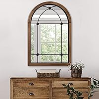 bluepage Arched Farmhouse Mirror - Rustic Wood Framed Wall Decor Window Style for Bathroom, Bedroom, Entryway