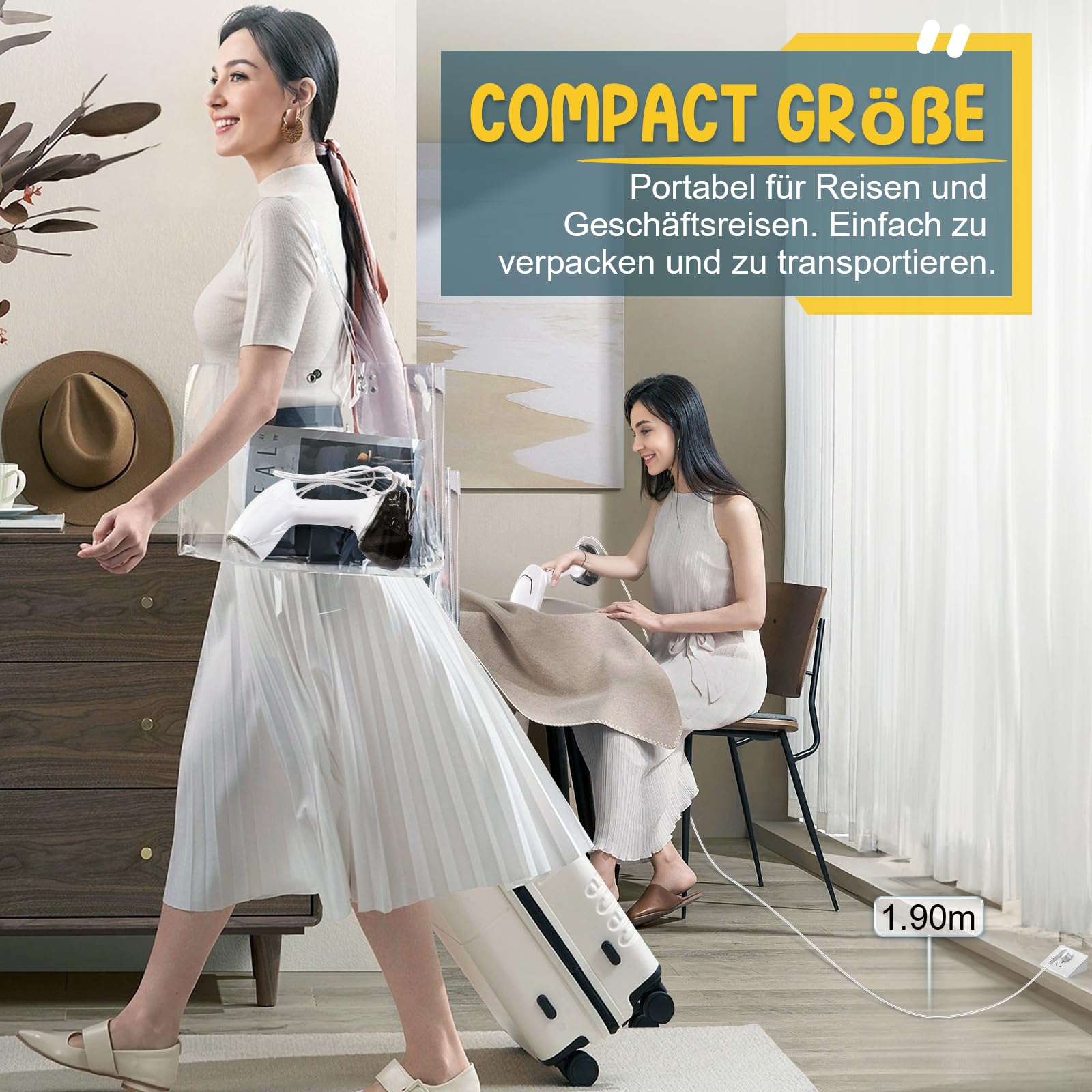 Rolipo Reisebügeleisen 1700W, Steamer Dampfglätter mit 360ml Wassertank, Kompakt für Kleidung, Ideal für Zuhause, Büro, Reise