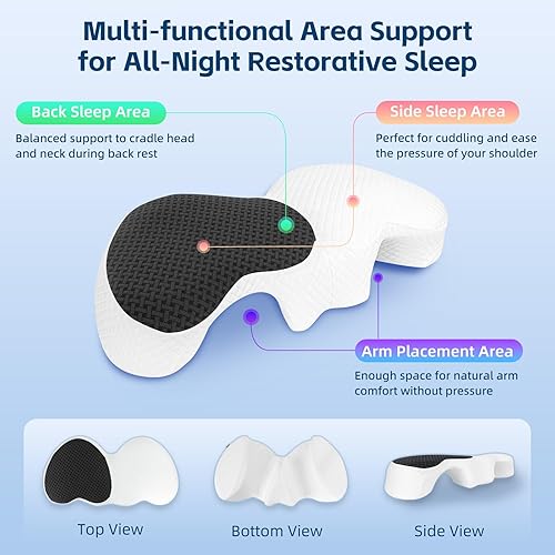 Miniatura 2 de HOMCA Almohada de espuma viscoelástica para acurrucarse con orificio para el brazo para aliviar la presión, almohada ergonómica para dormir de lado