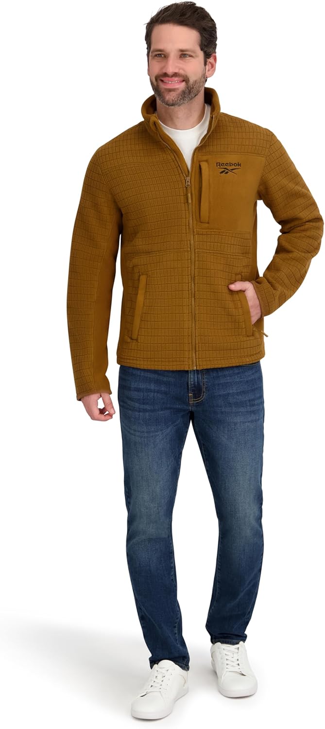 Reebok mens Mock Neck Zip-up Grid Polar Fleece Shell Jacket - Image 2