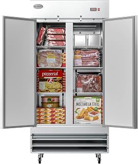 KoolMore Commercial Two Door Reach-in Freezer for Restaurant, Cafe, and Cold Food Storage, Stainless Steel Finish, Large 35 Cu. Ft. Capacity, Heavy Duty Kitchen Use (RIF-2D-SS35C),Silver