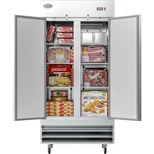 KoolMore Commercial Two Door Reach-in Freezer for Restaurant, Cafe, and Cold Food Storage, Stainless Steel Finish, Large 35 Cu. Ft. Capacity, Heavy Duty Kitchen Use (RIF-2D-SS35C),Silver