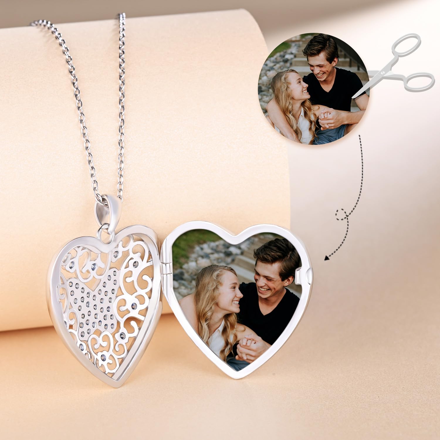 Herz Medaillon zum Öffnen für Bilder Halskette Damen Silber 925 mit Zirkon: Schmetterling Foto Kette Skelett Bilder Anhänger Halskette-Vintage Amulett Schmuck-Geschenk für Frauen Mama Freundin Mädchen