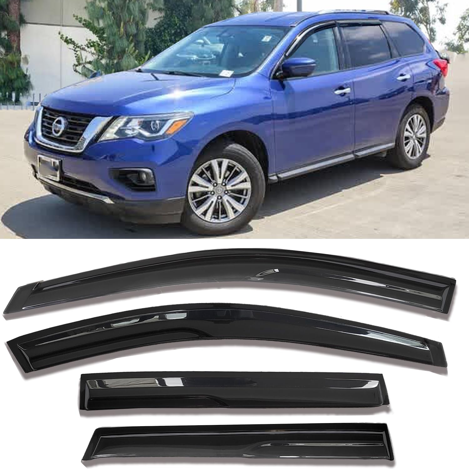 Side Window Visors rain Guards Vent Deflectors Compatible with Nissan Pathfinder 2013-2021, Vent Deflector Window Rain Guard Sun Shade Visors, Car