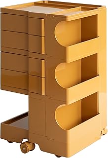 宮武製作所 マルチワゴン Pluna(プルーナ) キャスター付き4面収納ワゴン プッシュ式スライドトレー 幅43x奥43x高さ74cm ハイタイプ WG-H004 YE イエロー