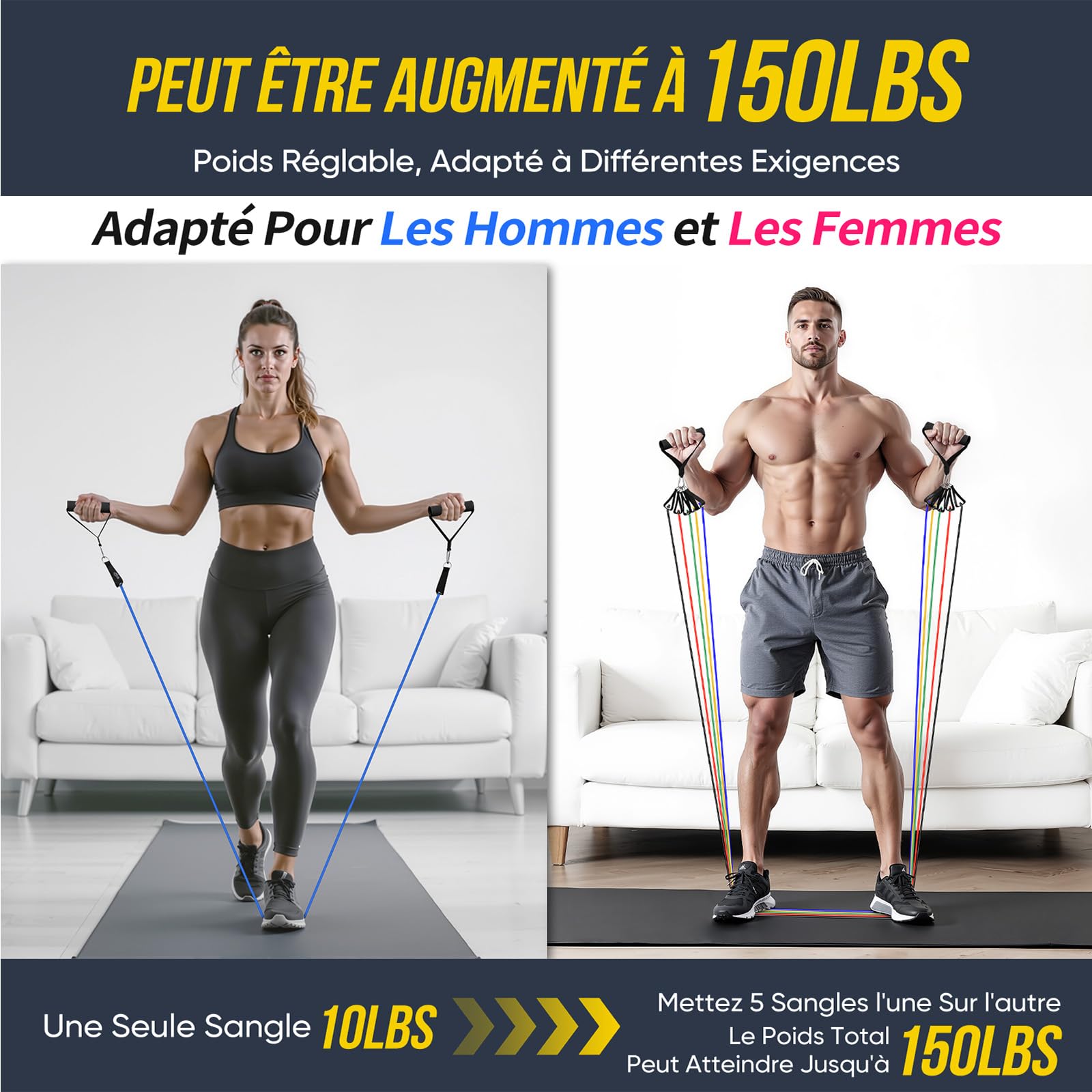 Fokky Kit Elastique Musculation avec 5 Niveaux Bande Élastique Sport Poignées Sangles Cheville Yoga Pilates