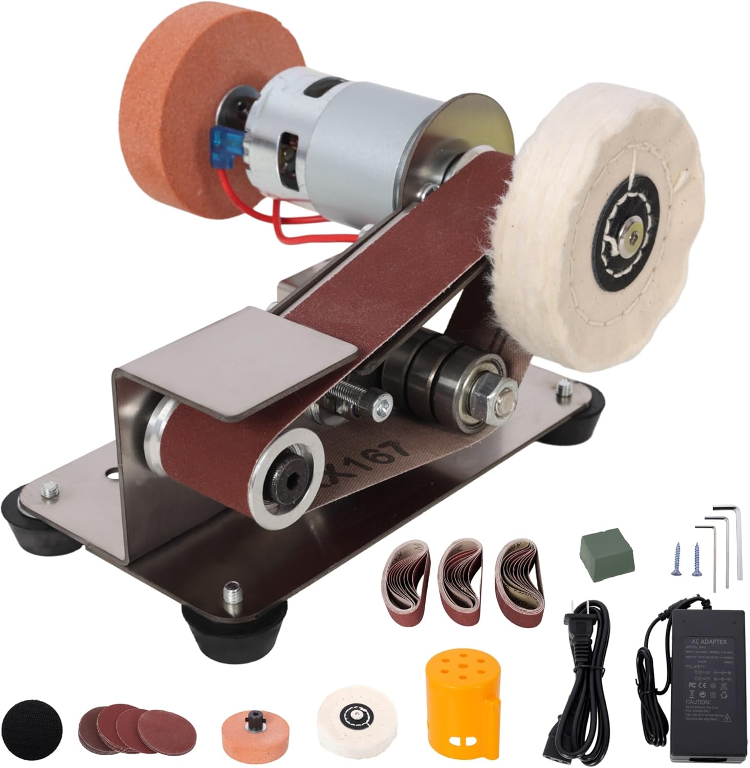 Mini Belt Sander – Electric Small Sander for Knife Making, 7 Adjustable Speeds, Power Belt Grinder for Woodworking & Metal Working DIY