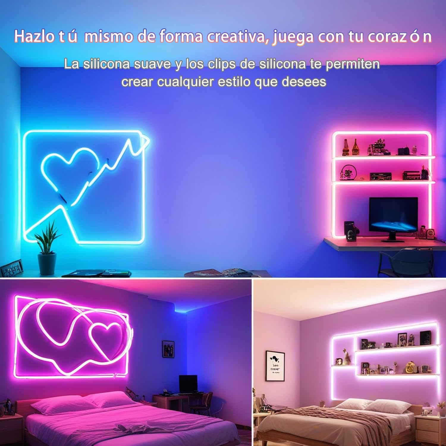 Tira LED RGB 15M, 1260 LEDs, Control Bluetooth APP, 24V 2A, IP67 Impermeable, Cinta Iluminación Silicona, Interior Exterior