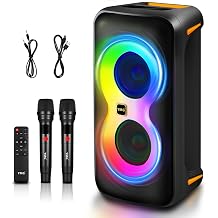 YMG Karaoke Machine 2 Wireless Microphones, Portable Blue Tooth Karaoke Party Speaker for Adults & Kids 300W Peak Super Deep Bass Fast Charging PA System Large Subwoofer LED Lights for Home Outdoor