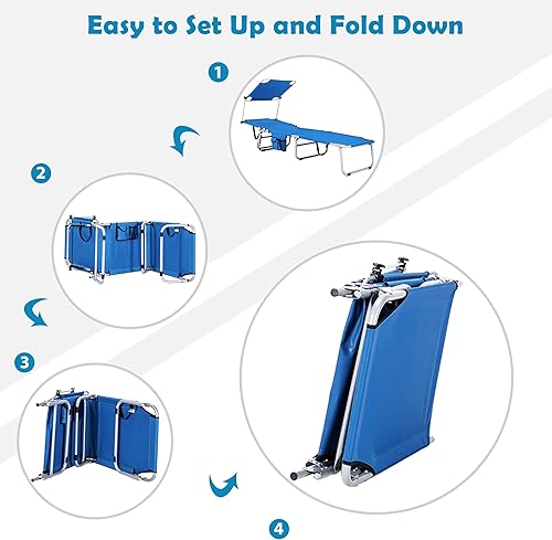 Miniatura 6 de COSTWAY Sillón plegable para exteriores, ajustable, para playa, piscina, reclinable, con sombrilla, color azul marino