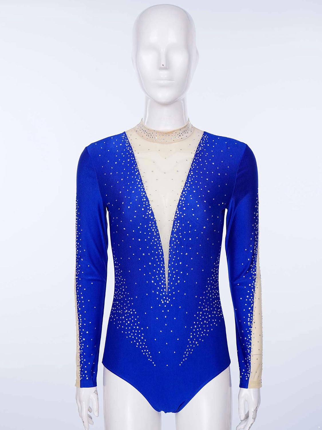Women Gymnastics Leotard Rhinestones Long Sleeve Ballet Dance Leotard Figure Skating Bodysuit Costume