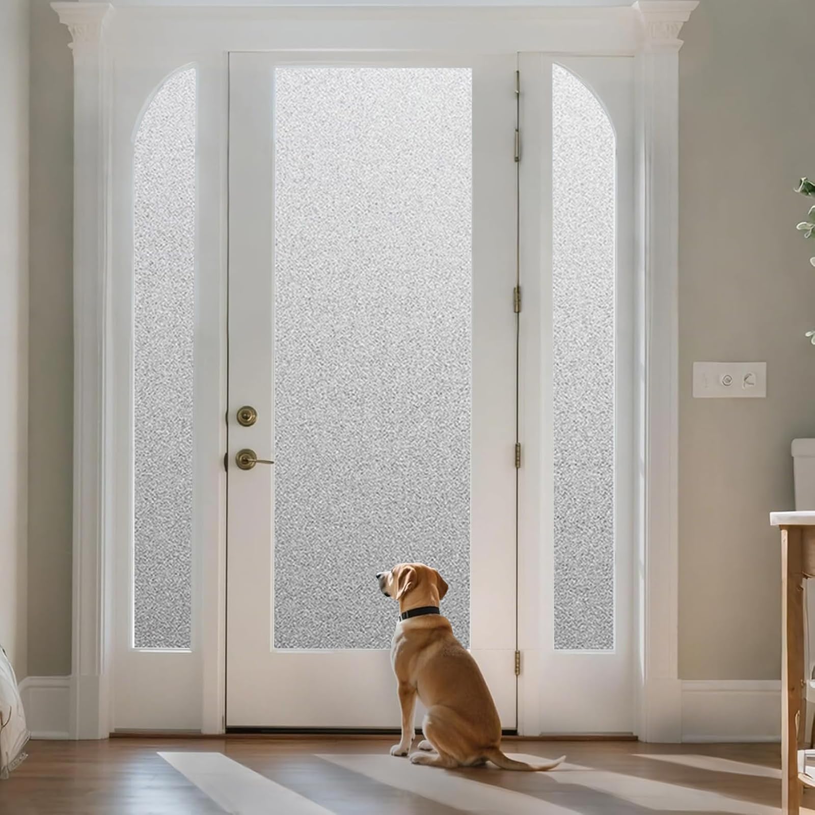 Fensterfolie Sichtschutz mit Streifen 100 x 200 cm Statisch Haftend Anti-Uv Kein Kleber Wiederverwendbar Fenster Milchglasfolie für Fenster Innen & Außen, Rein matt