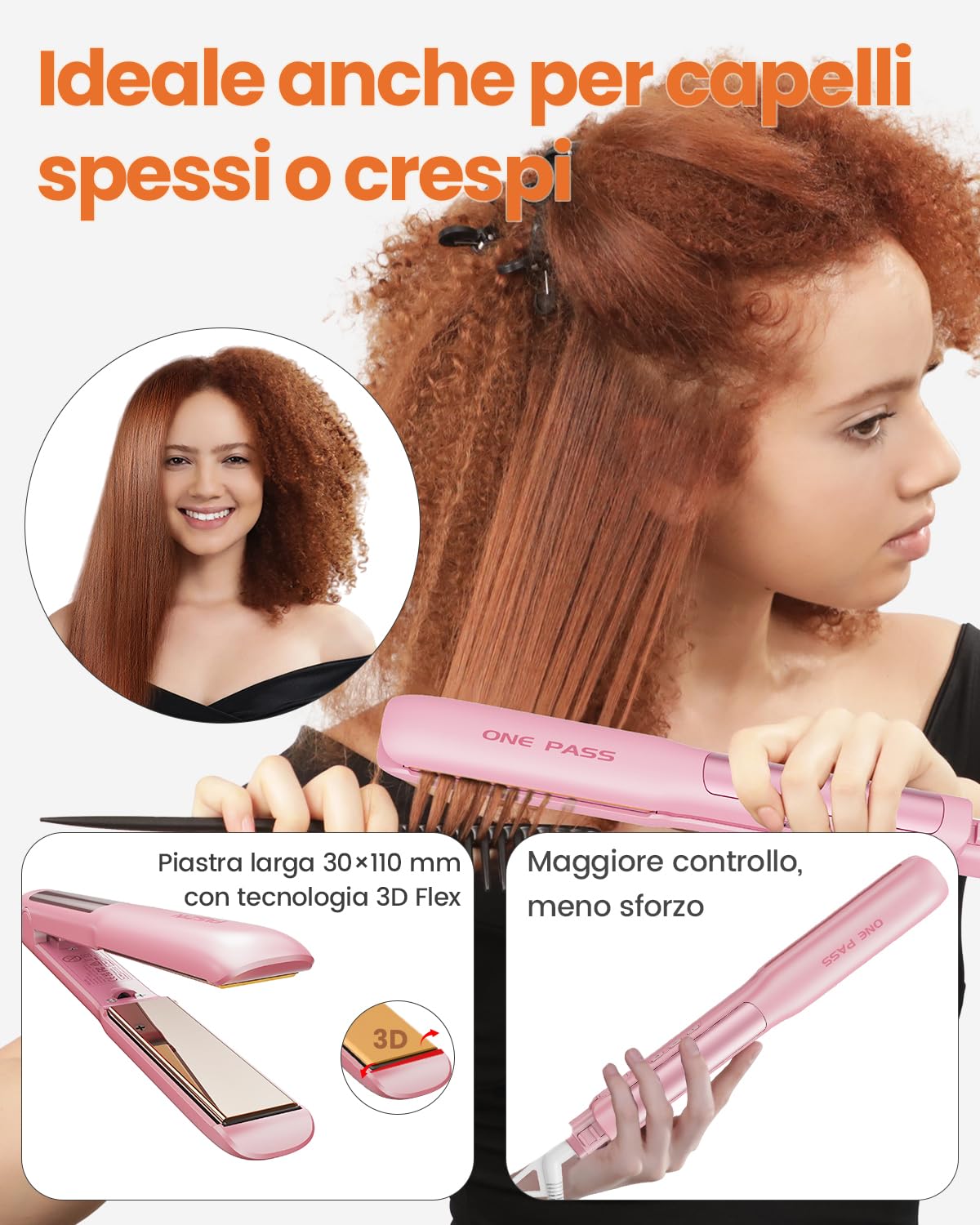 Faszin Piastra Capelli Professionale Stretta 2-in-1, Titanio Ionico, Riscaldamento 20s, Display LCD, Per Lisci, Ricci e Styling Precisi, Meglio di Piastre Larghe（Stella rosa）