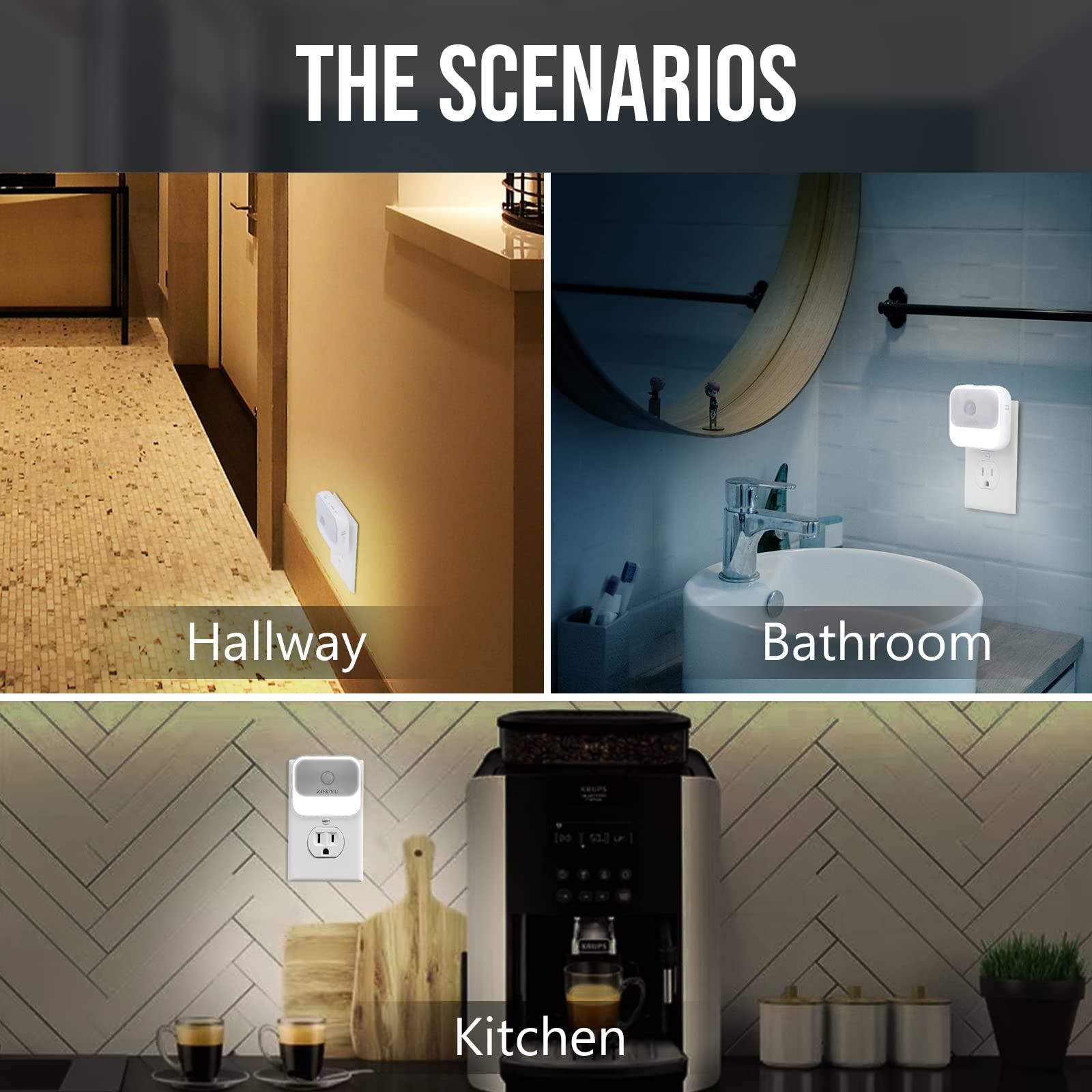 ZISUYU Motion Sensor Night Light Plug in with 3 Modes Dual Colors Dimmable UL-Certified Dusk to Dawn Sensor — view 4