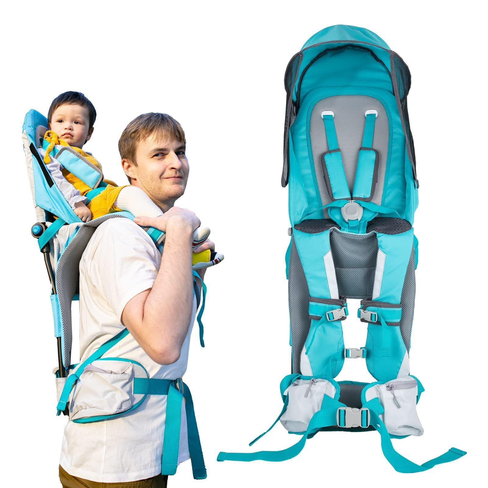 Ultraleichter Baby-Trage-Rucksack | Ergonomische 360°-Unterstützung 6 Monate-3 Jahre (18kg) mit Sonnendach & Klapprahmen - Ideal für Wandern/Flugreisen Blau