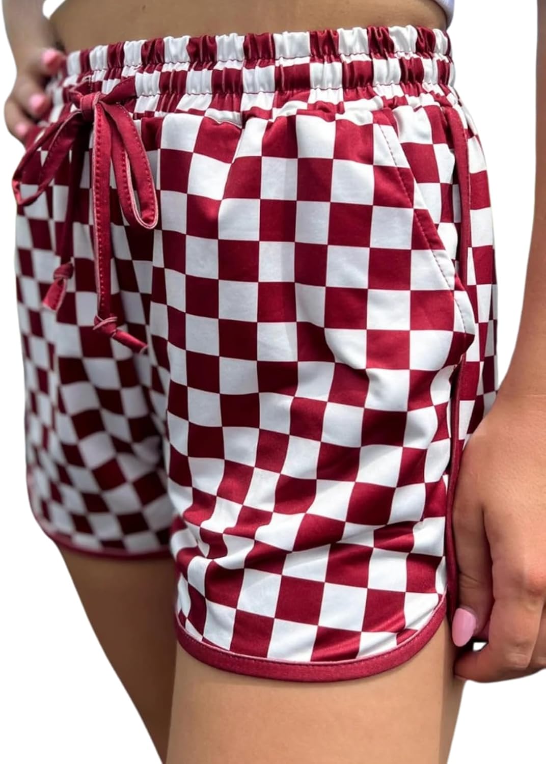 Womens Pep Rally Checkered Shorts Elastic Drawstring Game Day Spirit Short Pants with Pockets