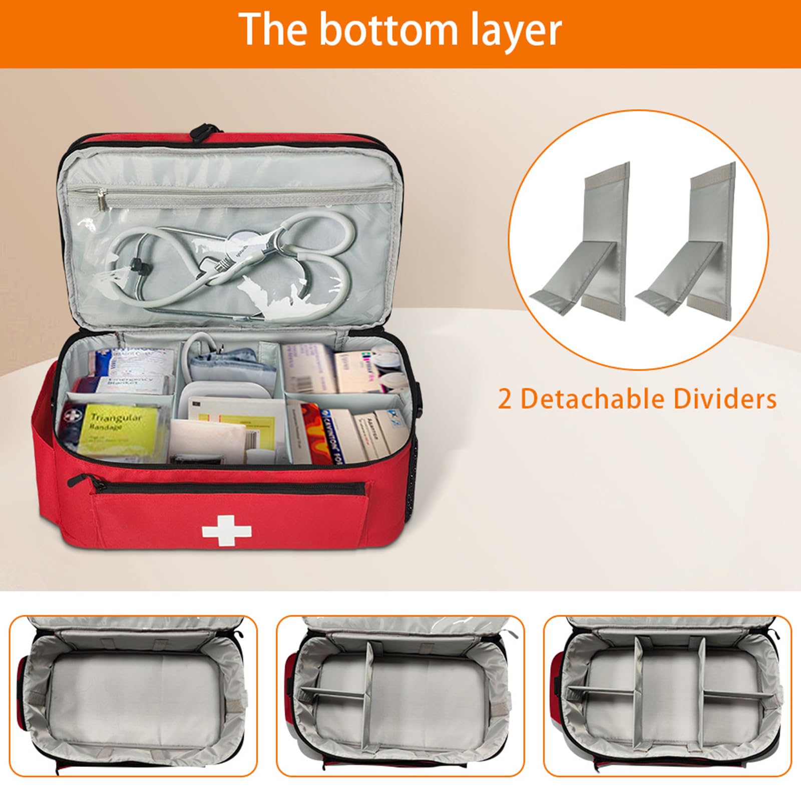 Borsa di pronto soccorso medica portatile, impermeabile e resistente, con spalla staccabile, ideale per casa, viaggi ed emergenze, rosso (18')
