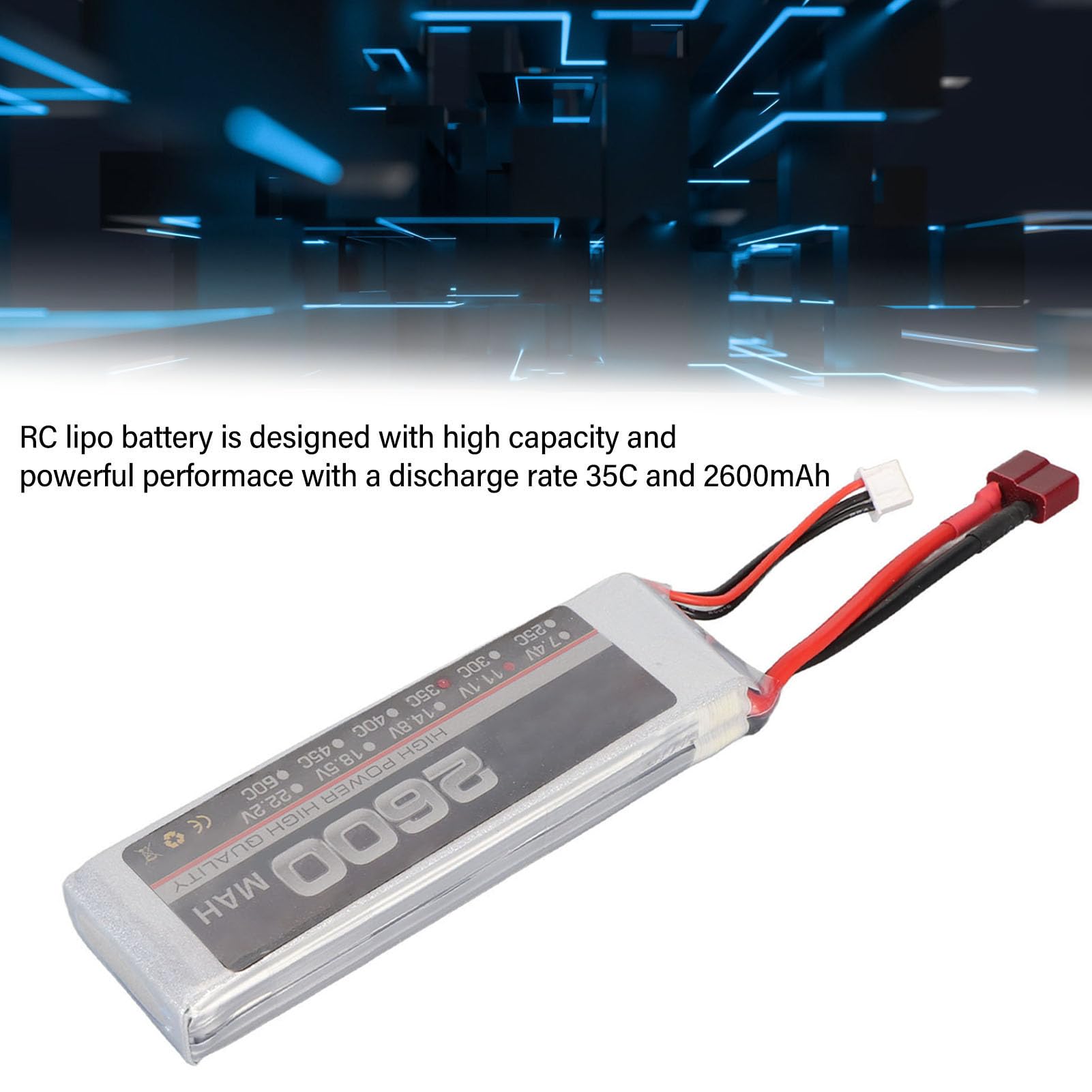 Batteria Lipo Li Polymer RC Lipo da 11,1 V, 35 C, 2600 mAh, per Racing Drone Quadcopter Elicottero, Aeroplano RC Barche RC Modelli (Connettore)
