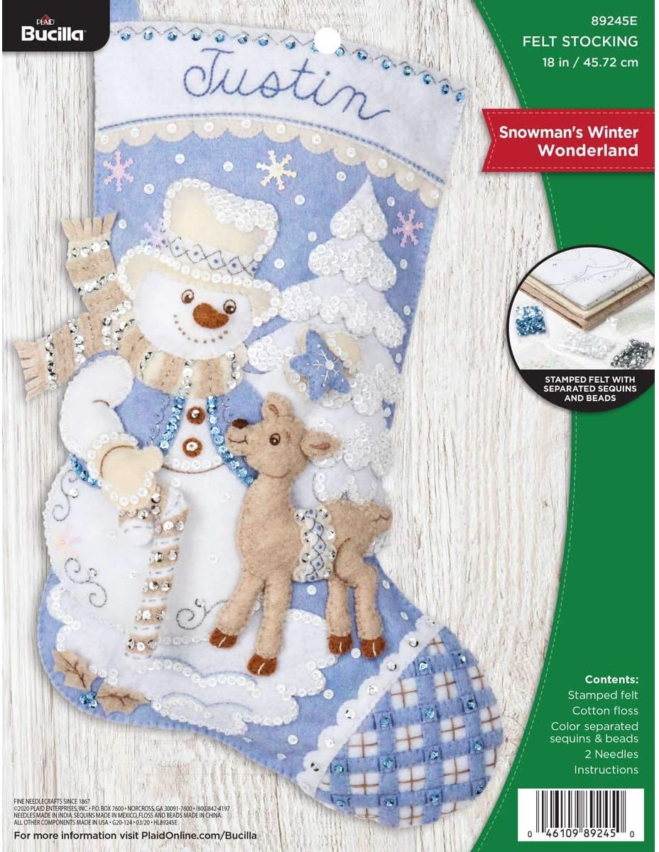 Kit Calza Natalizia Bucilla - In Feltro, 46 Cm, Con Ricamo, Perline E Luci - Decorazione Natale - Foto 4