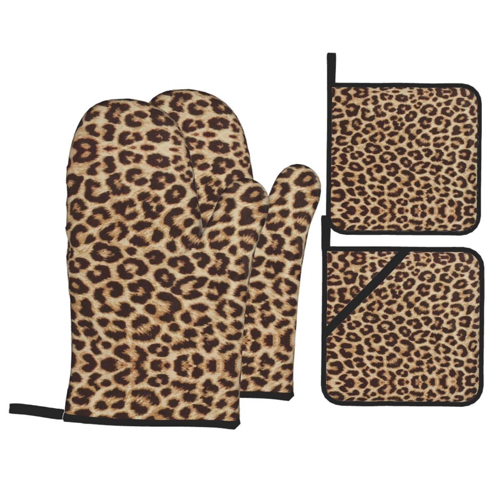 Fun leopard print Print Oven Microwaving Waterproof Kitchen Gloves for Baking Grilling Holiday Cooking